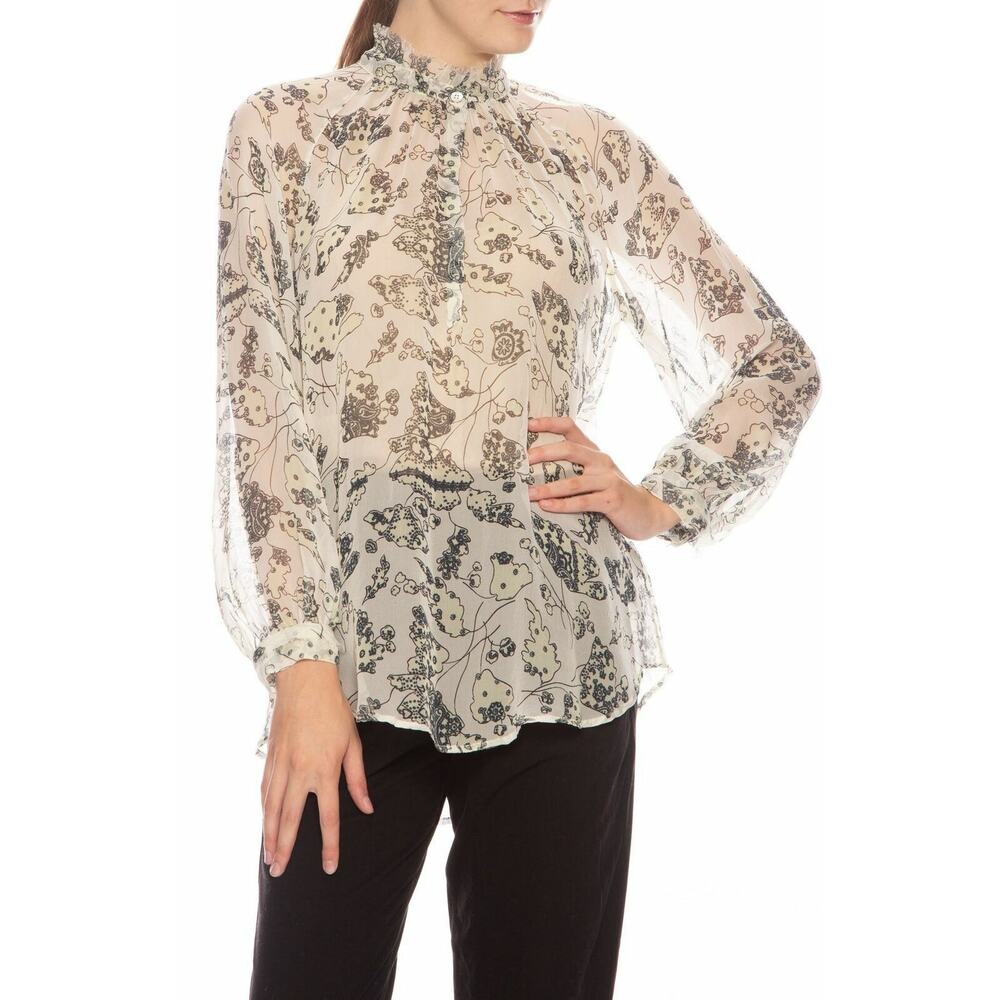 RAQUEL ALLEGRA Sheer Ruffle Collar Silk Chiffon Blouse Top Shopbop 1 S NWT $460